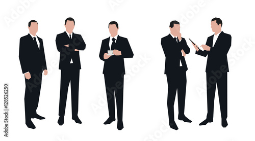 Business men character set in various poses. Flat vector illustr