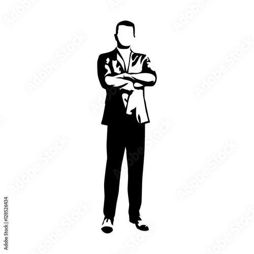 Business man standing with folded arms, abstract vector silhouet