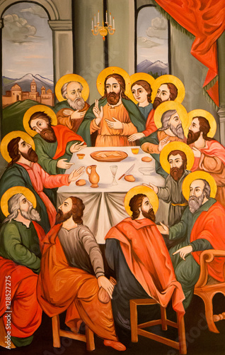 Vienna, Austria, 2016/11/26. The icon of the last supper of Jesus Christ in Saint Hripsime Church (Armenian Apostolic Church).