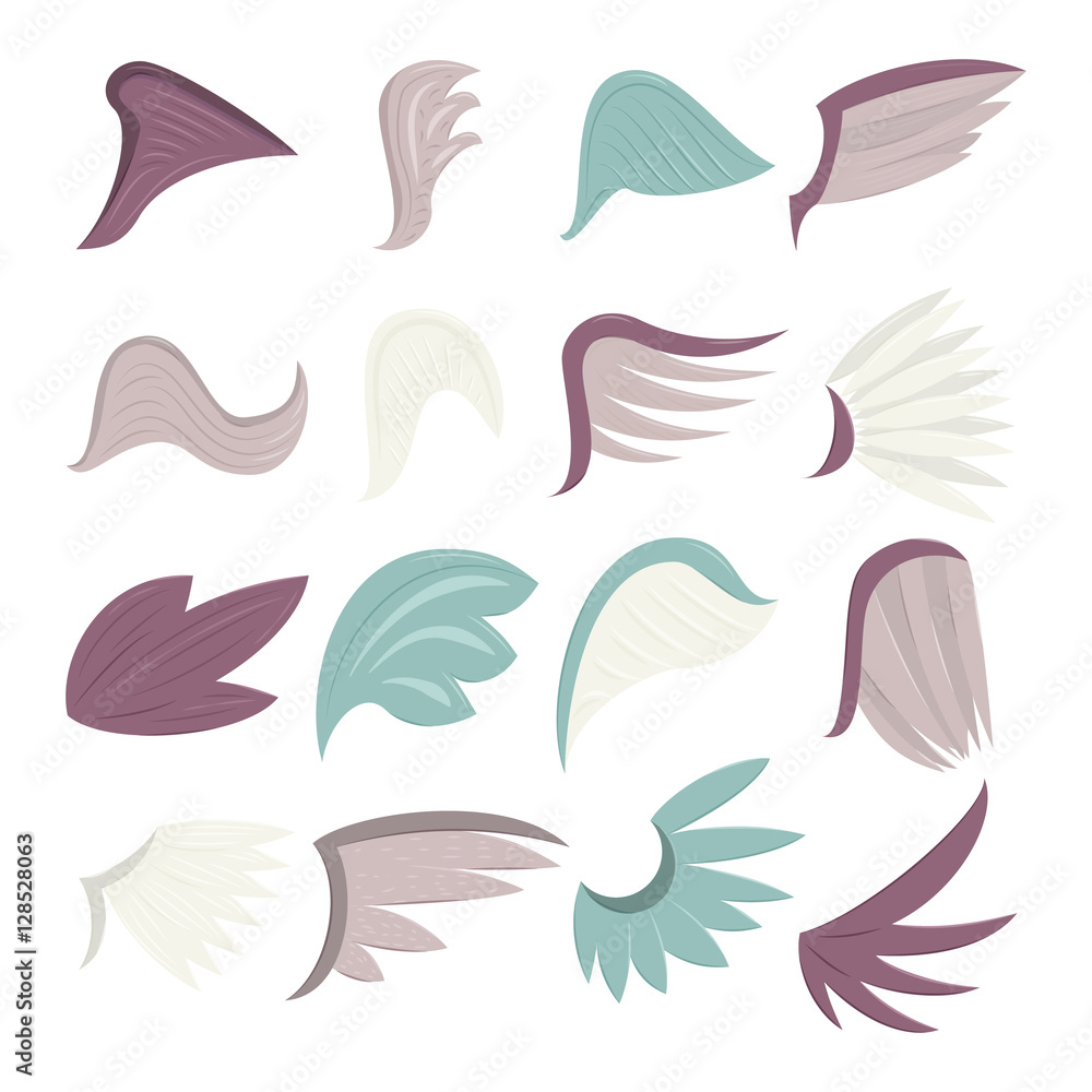 Fototapeta premium Wings icons set. Cartoon illustration of 16 wings vector icons for web