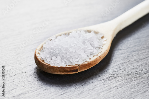 Sea salt in a wooden spoon
