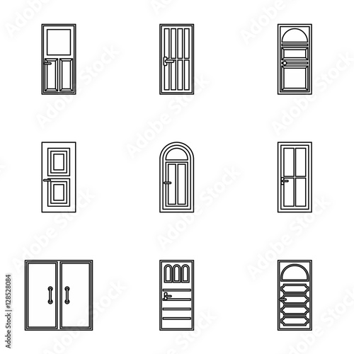 Interior doors icons set. Outline illustration of 9 interior doors vector icons for web