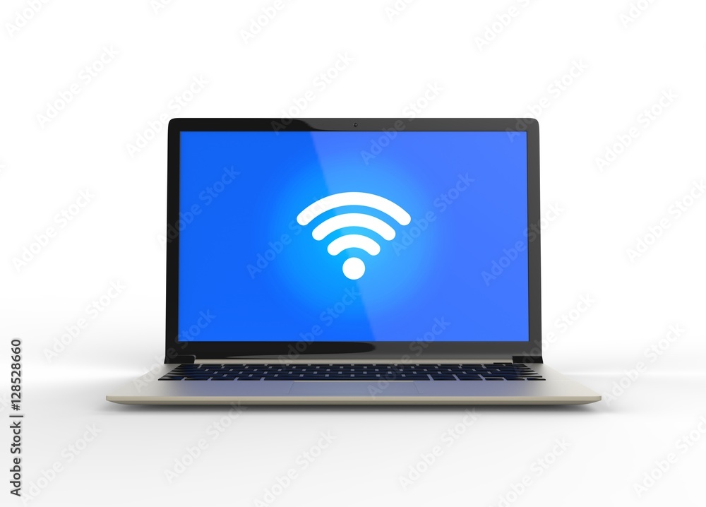 3D Isolated Blue Wifi Laptop Wireless Internet. Connection Onlin 3D Isolated Blue Wifi Laptop Wireless Internet. Connection Onlin