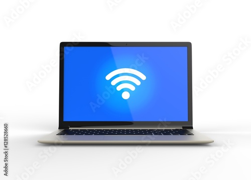 3D Isolated Blue Wifi Laptop Wireless Internet. Connection Onlin
