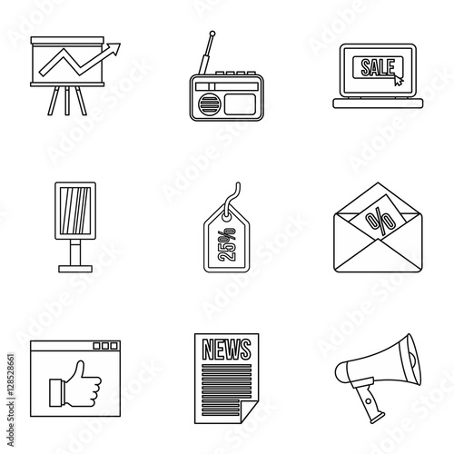 Contextual advertising icons set. Outline illustration of 9 contextual advertising vector icons for web