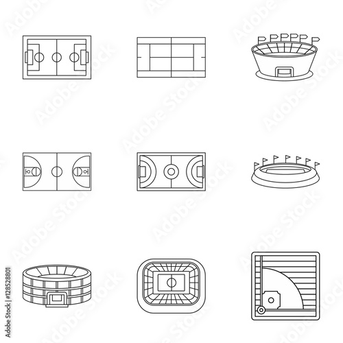 Sports stadium icons set. Outline illustration of 9 sports stadium vector icons for web
