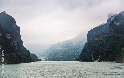 Yangtze river on rainy day, haze float over river