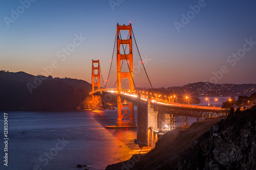 Sunset over Golden Gate Bridge in San Francisco, California, USA