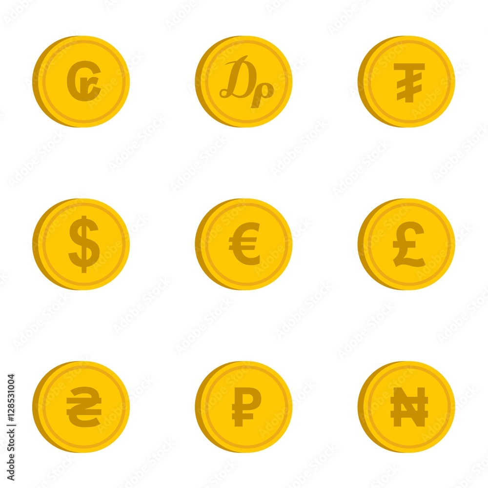 Currency icons set. Flat illustration of 9 currency vector icons for web Currency icons set. Flat illustration of 9 currency vector icons for web