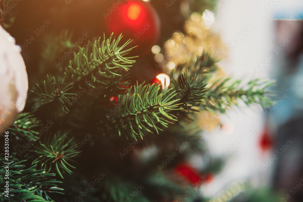 Christmas tree branch with toys Christmas tree branch with toys