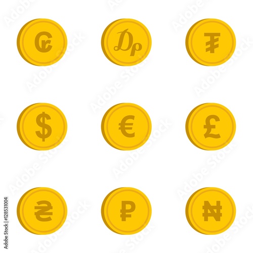 Currency icons set. Flat illustration of 9 currency vector icons for web photo