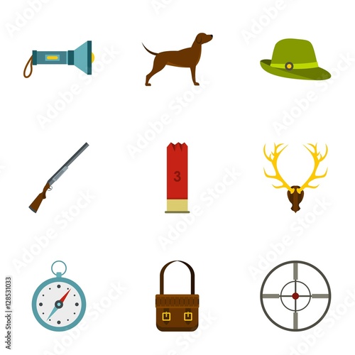 Shooting at animals icons set. Flat illustration of 9 shooting at animals vector icons for web