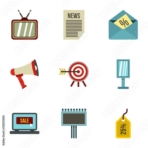 Contextual advertising icons set. Flat illustration of 9 contextual advertising vector icons for web