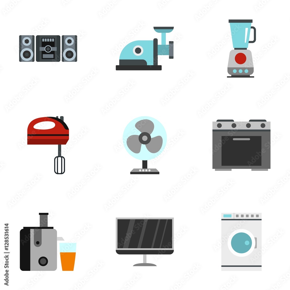 Home electronics icons set. Flat illustration of 9 home electronics vector icons for web Home electronics icons set. Flat illustration of 9 home electronics vector icons for web