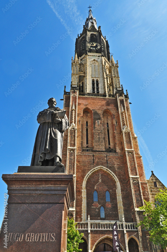 La Cattedrale Di Delft e la statua di Hugo Grotius - Nieuwe Kerk, Olanda - Paesi Bassi
