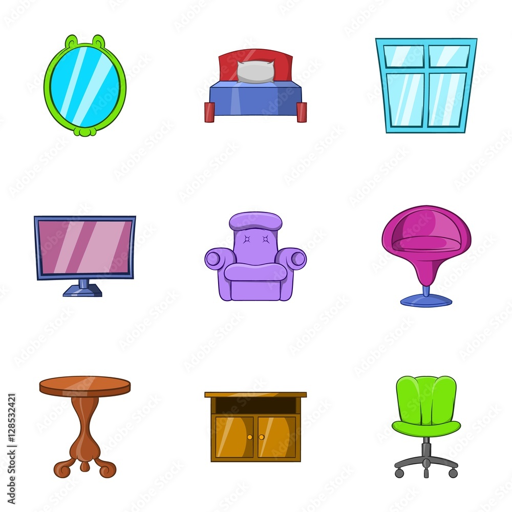 Home furniture icons set. Cartoon illustration of 9 home furniture vector icons for web Home furniture icons set. Cartoon illustration of 9 home furniture vector icons for web