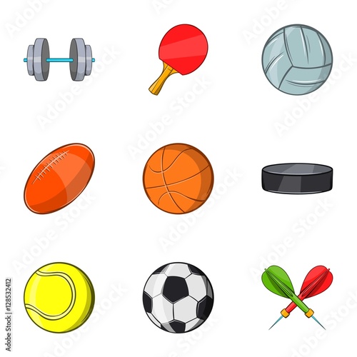 Accessories for training icons set. Cartoon illustration of 9 accessories for training vector icons for web