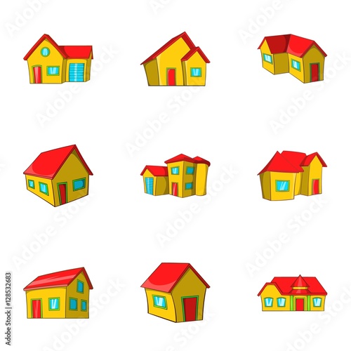 Building icons set. Cartoon illustration of 9 building vector icons for web