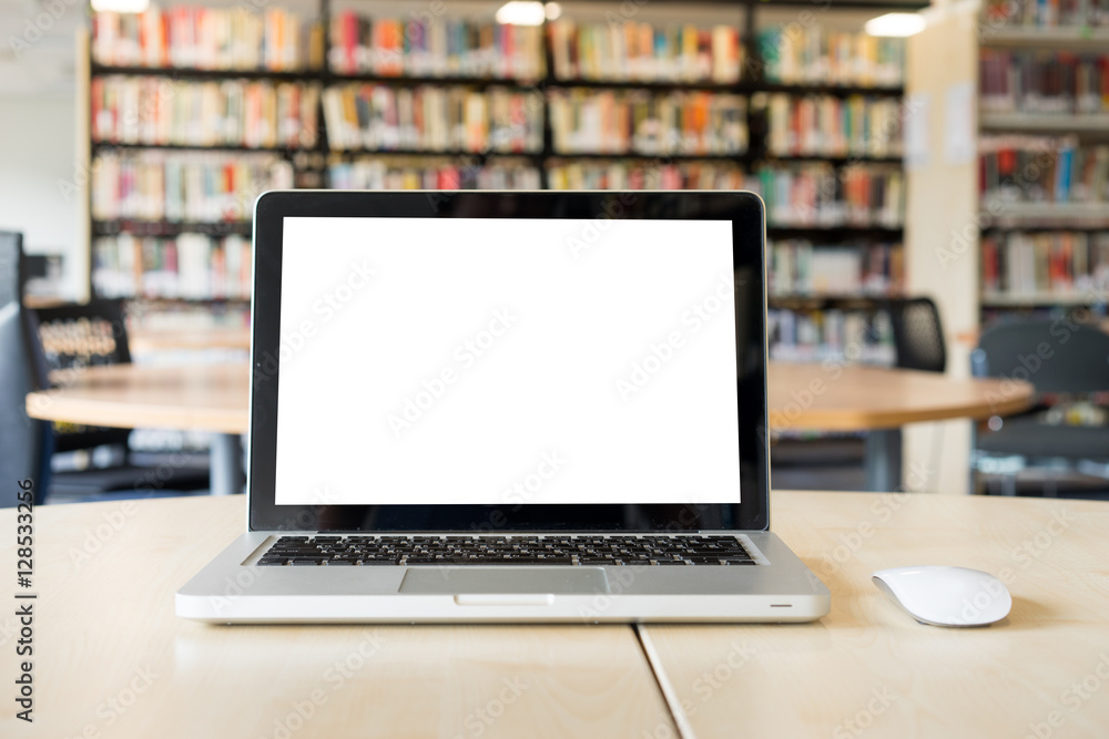 Laptop blank screen in the library and office Laptop blank screen in the library and office