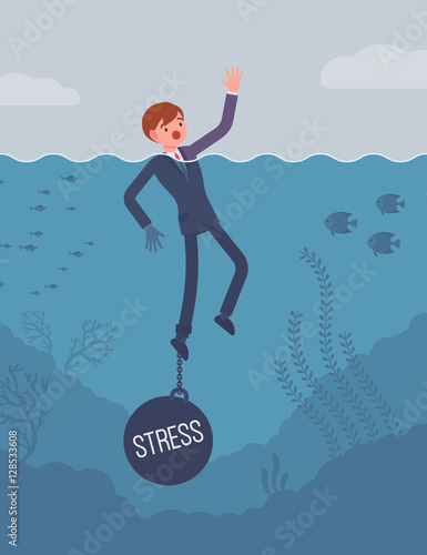 Businessman drowning chained with a weight Stress