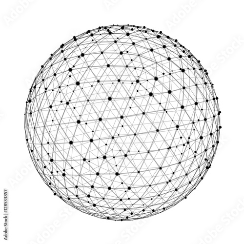 Abstract connection web sphere with spot and lines 3D rendering