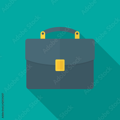 Briefcase icon with long shadow. Flat design style. Briefcase silhouette. Simple icon. Modern flat icon in stylish colors. Web site page and mobile app design vector element. photo