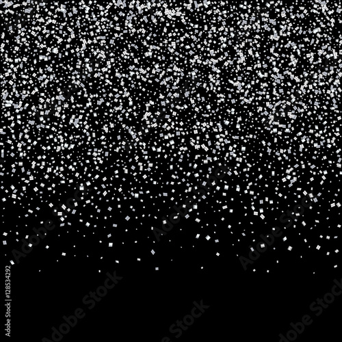Silver glitter confetti isolated on black background. Vector illustration