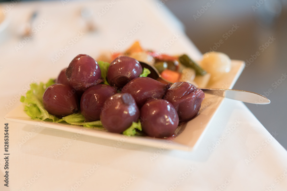 antipasto di giardiniera marinated vegetables in oil, vinegar and sugar traditional starter