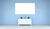 Empty canvas on a wall and chest of drawers 3D rendering