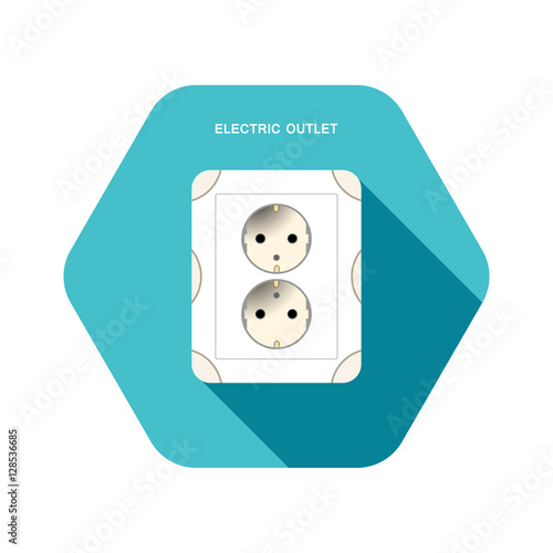 Vector isolated icon of electrical outlet on the turquoise hexagon background with shadow.