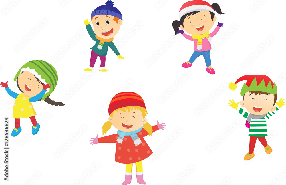 Winter fun. happy kids wearing winter costume Winter fun. happy kids wearing winter costume