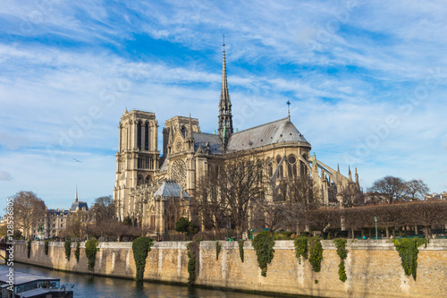 Seine river and Cathedral Notre Dame de Paris in december , Paris, France