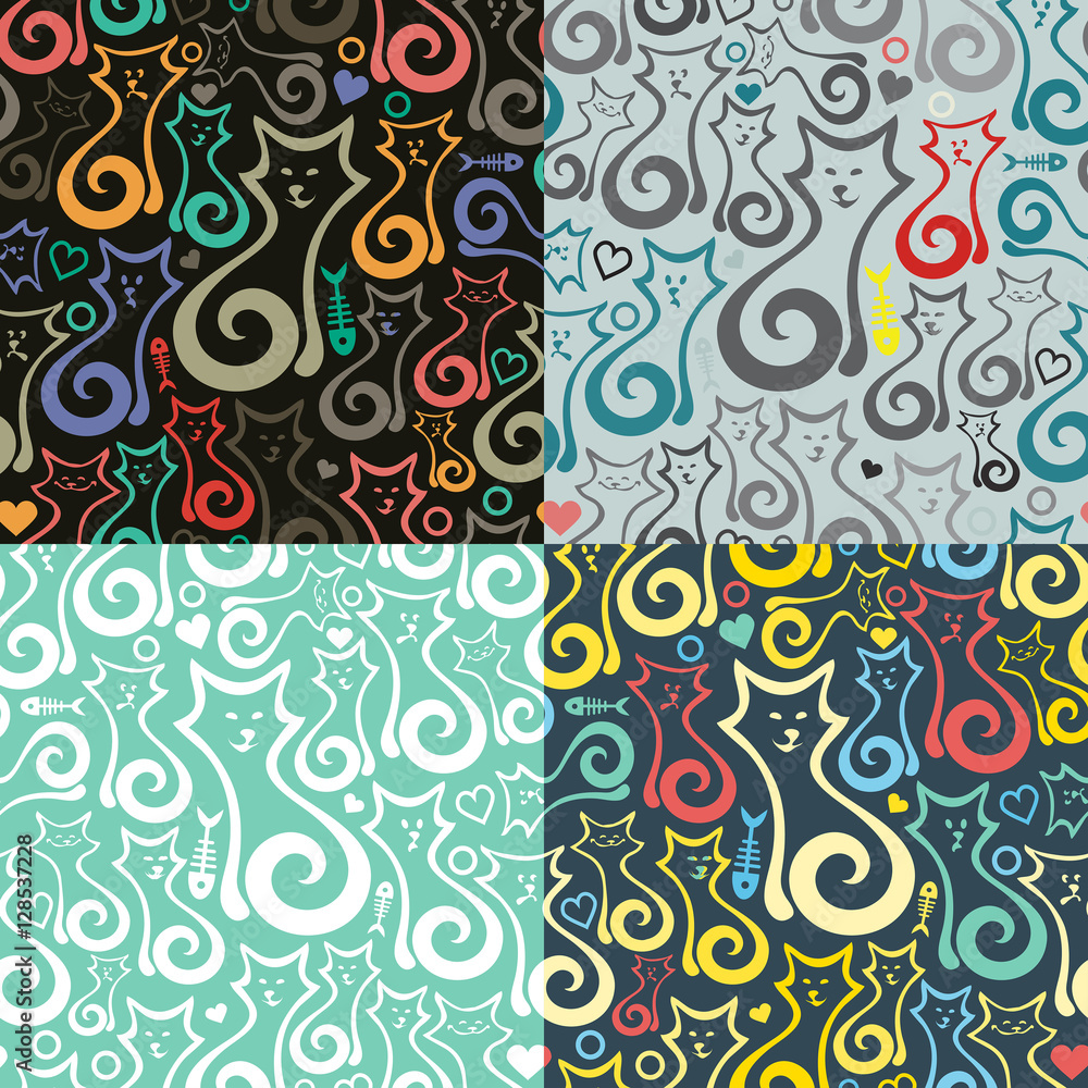 Set jf 4 vector seamless background with abstract cats. Set jf 4 vector seamless background with abstract cats.