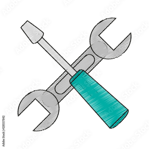 Wrench and screwdriver icon. Tool instrument repair and construction theme. Isolated design. Vector illustration