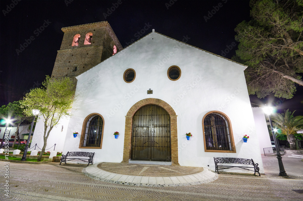 16th century white church Inmaculada concepcion in Mijas, Malaga, Spain.