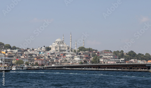 Suleymaniye Mosque and Galata Bridge in Istanbul City