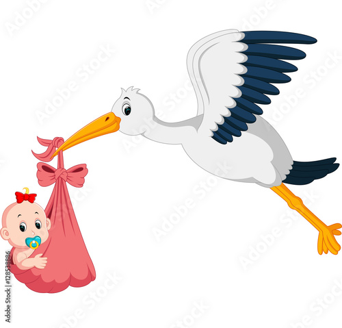 stork with baby cartoon

