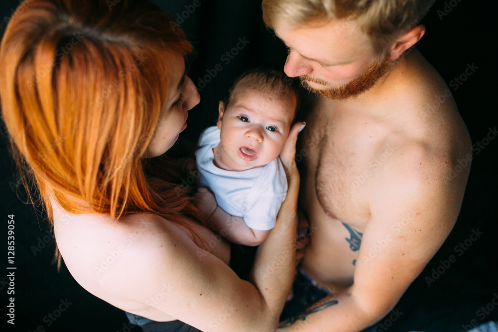 happy family on a black background