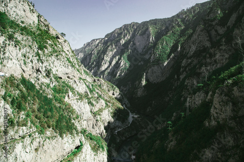 Mountains green forest nature landscape, river canyon