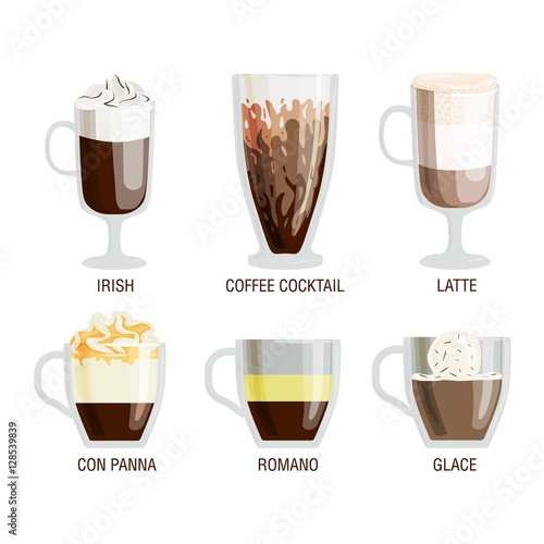 Coffee cups different cafe drinks