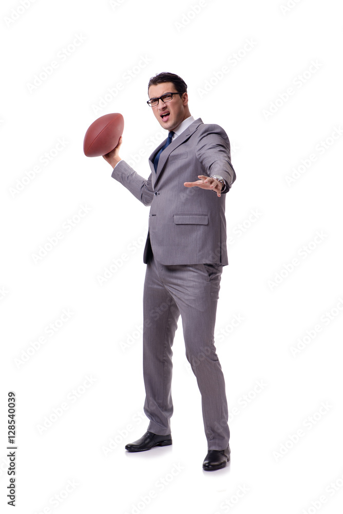 Businessman with american football isolated on white Businessman with american football isolated on white