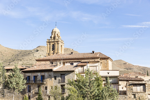 a view of Mirambel town and the Santa Margarita parish church, province of Teruel, Aragon, Spain