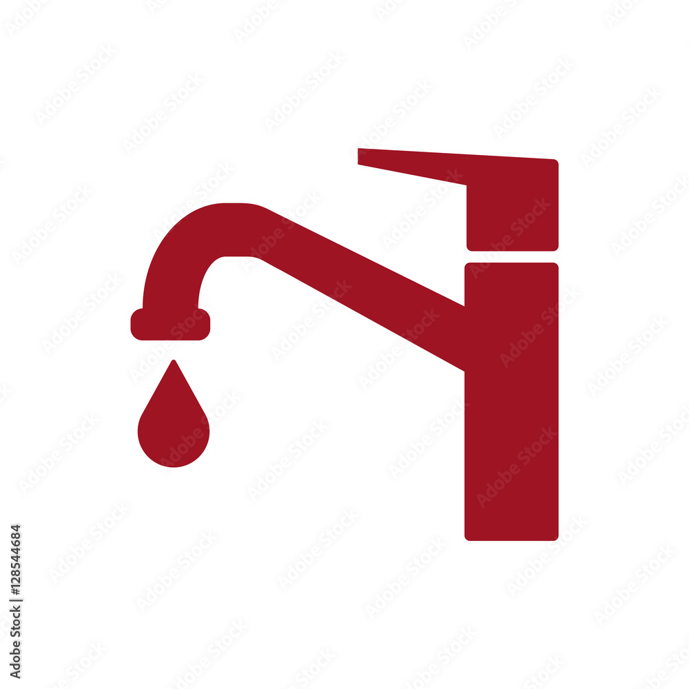 Modern Water Faucet with drop icon. Red silhouette. Vector illustration. Modern Water Faucet with drop icon. Red silhouette. Vector illustration.