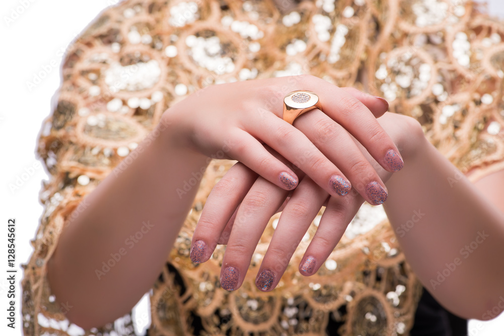 Hands with jewellery rings in fashion concept