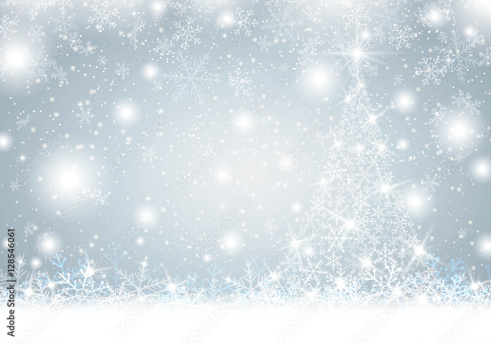 Snowflake Christmas tree on winter background Vector