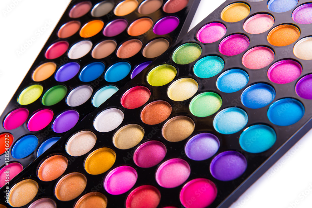 Set of colourful shadow for make-up isolated on white Set of colourful shadow for make-up isolated on white