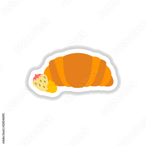 Vector illustration in paper sticker style strawberry chocolate croissant