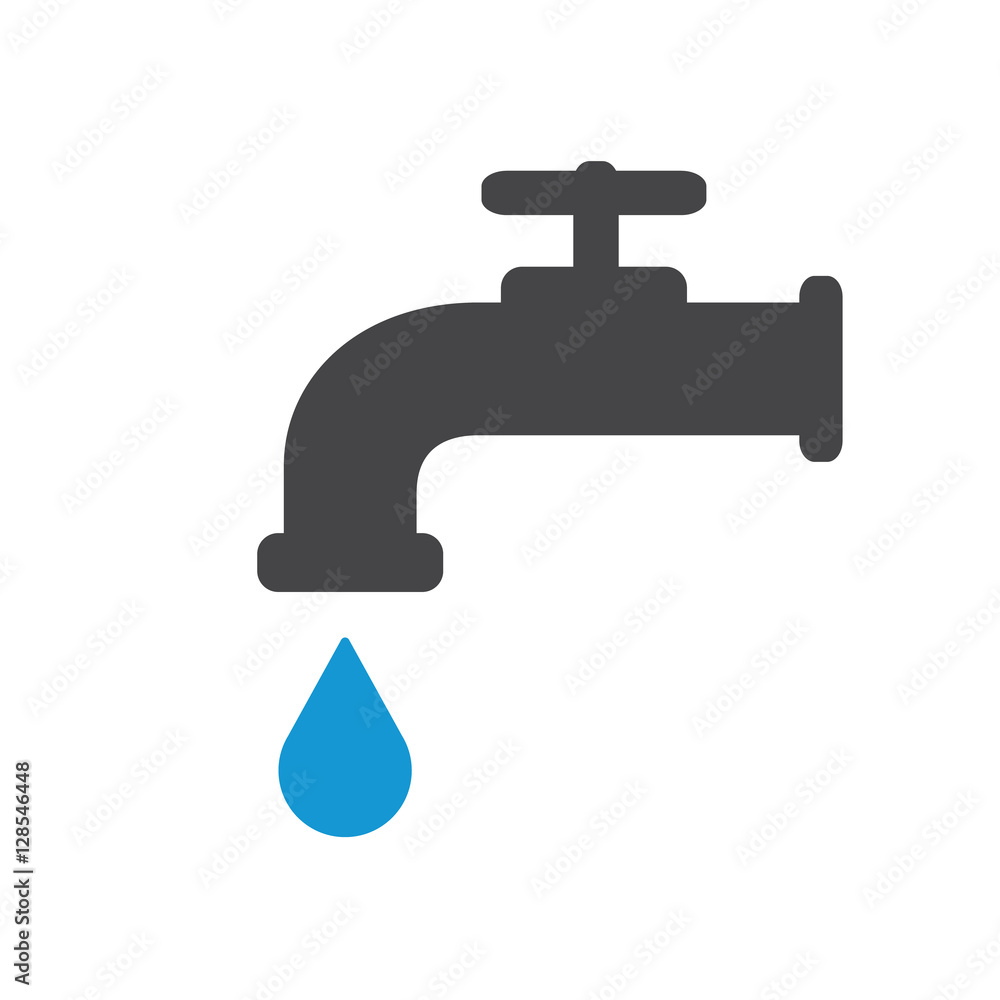 Modern Water Faucet with blue drop icon. Black silhouette. Cold water. Vector illustration. Modern Water Faucet with blue drop icon. Black silhouette. Cold water. Vector illustration.