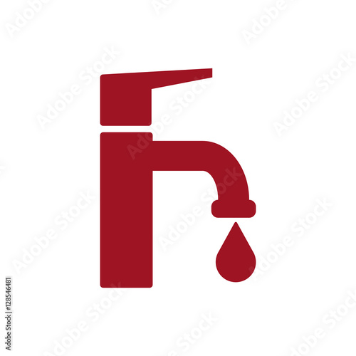 Modern Water Faucet with drop icon. Red silhouette. Vector illustration.