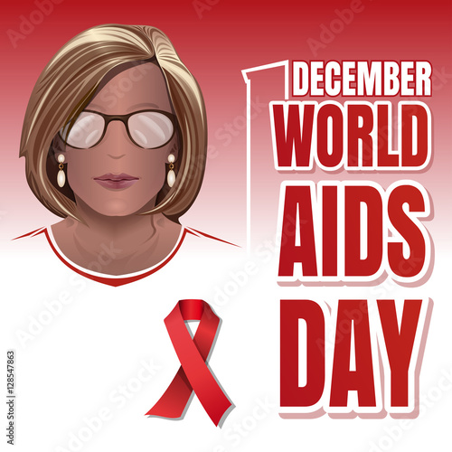 World AIDS Day poster design. Aids Awareness. Woman with a red ribbon on his chest. Vector illustration